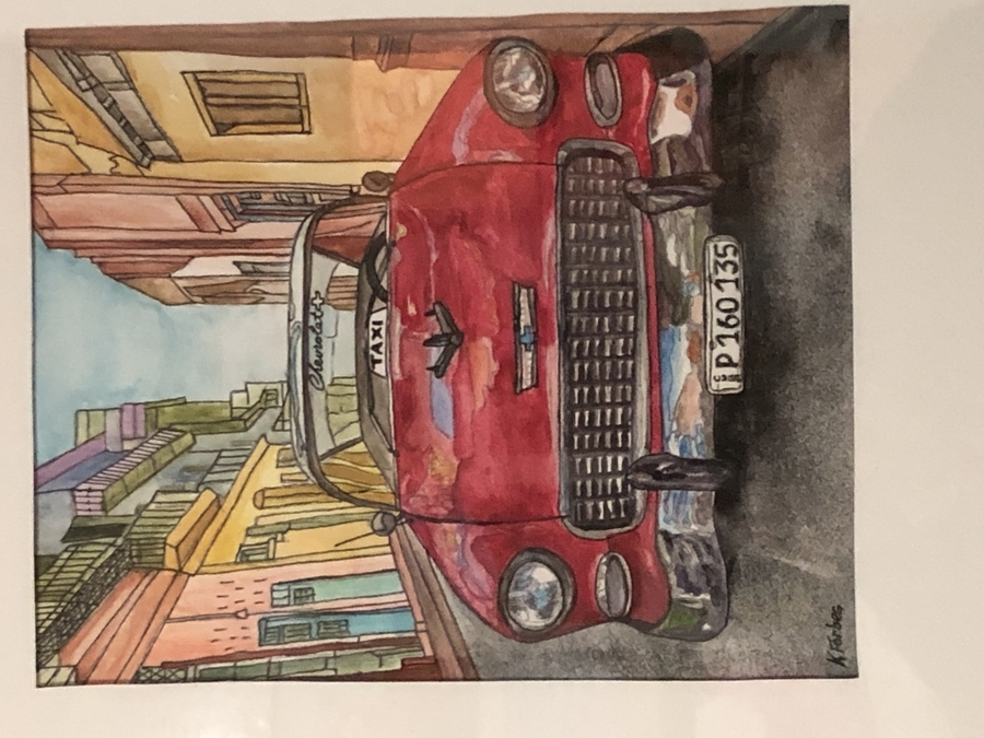 Taxi in Havana - watercolour